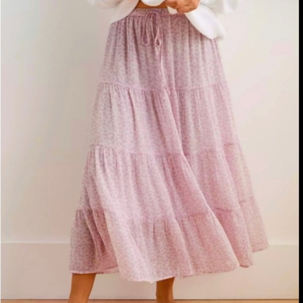 Purple/lilac Aerie chiffon cheetah print tiered midi skirt